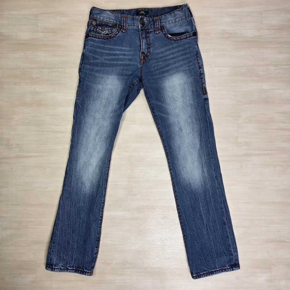 True Religion Ricky Super T Flap Jeans Size 31 Thick Red Contrast‎ Stitch USA